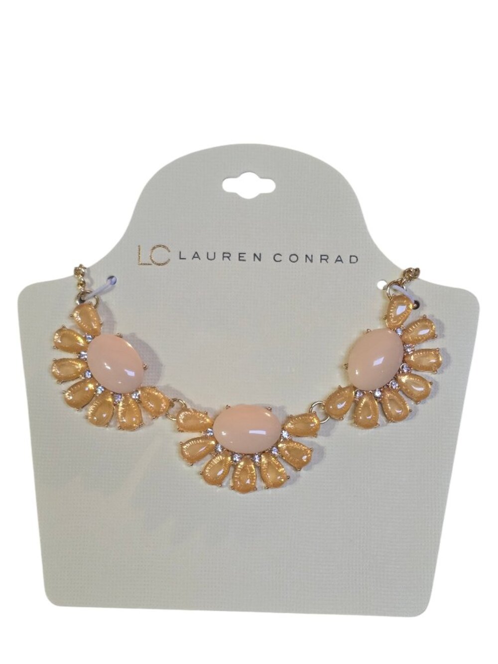 LC Lauren Conrad Women's Gold Pated Peach Resin Statement Necklace NWT